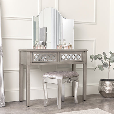 grey silver dressing table Coaster Leighton Metallic Mercury Vanity Desk and Stool main image 0