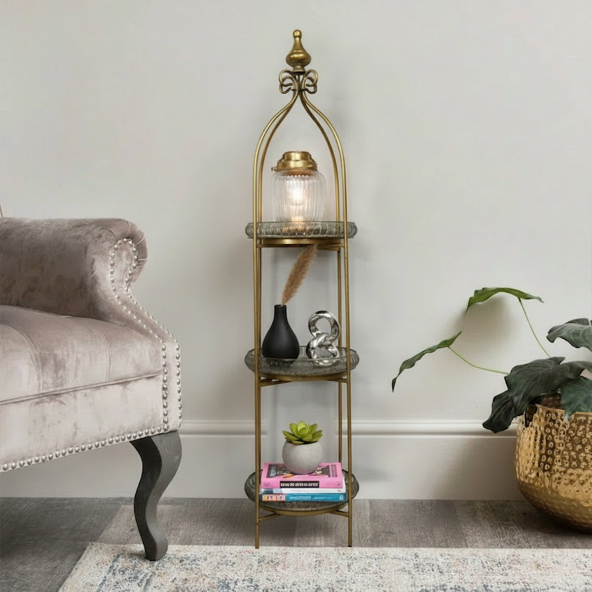 Antique Gold Three Tier Freestanding Shelf – Melody Maison