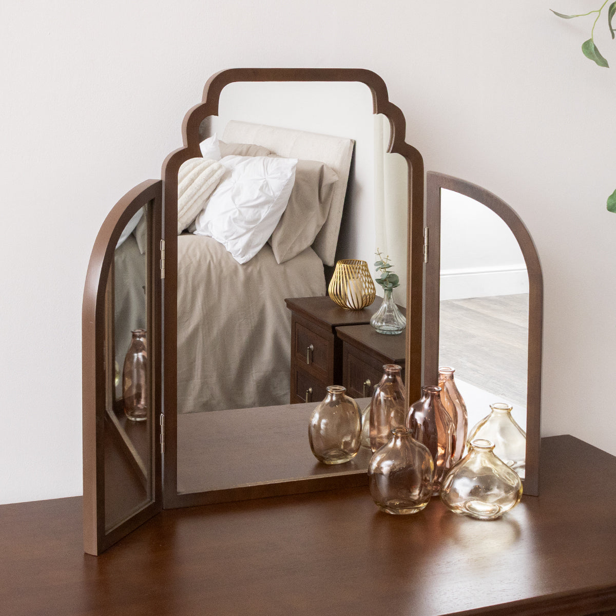 Dark Brown Wooden Arched Dressing Table Mirror - Georgian Range Melody Maison Ltd Dark Brown Wooden Arched Dressing Table Mirror - Georgian Range Melody Maison Ltd