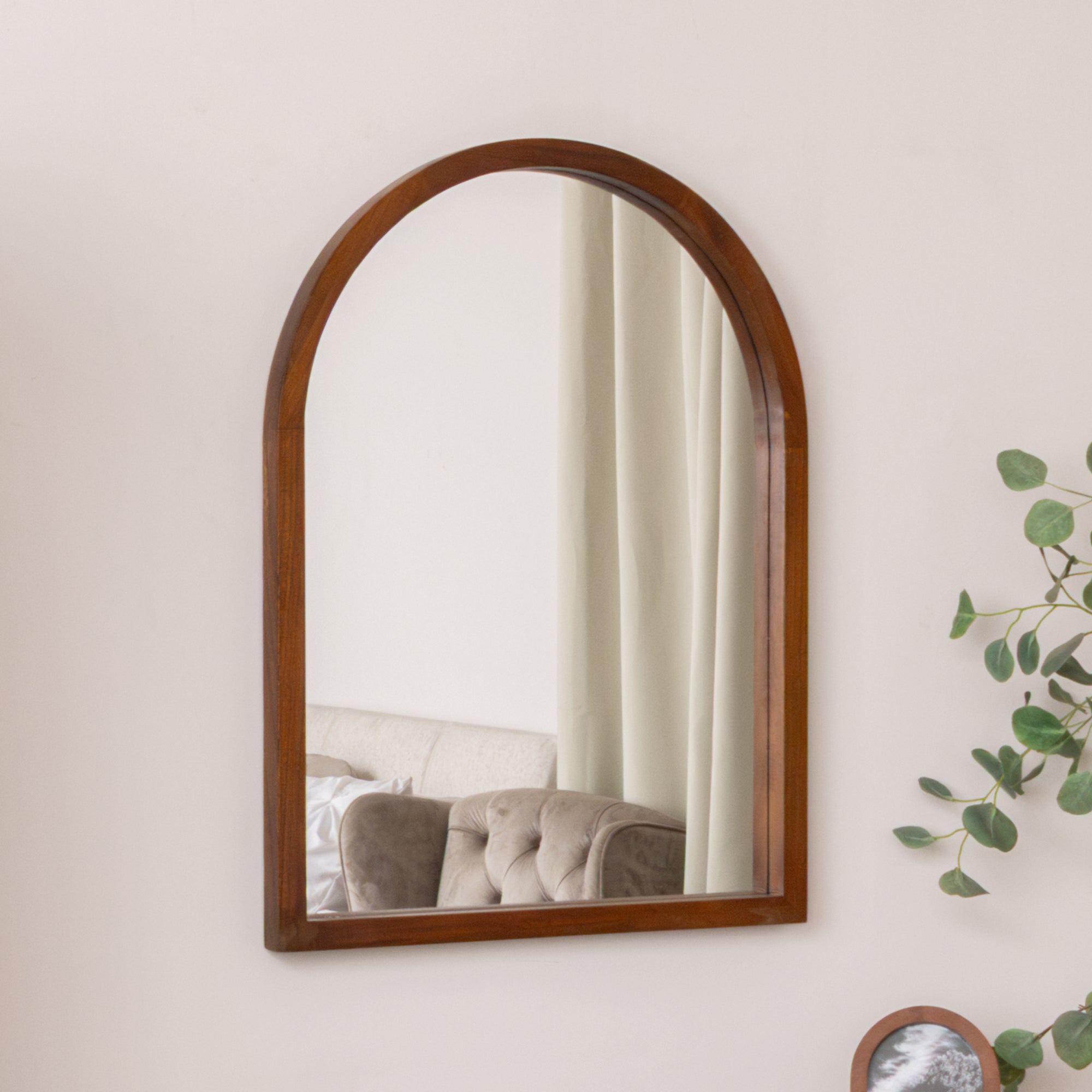 Italy【Wood Frame Mirror】木枠 象嵌 ウォールミラー Dark Wood Framed Arched Wall Mirror - 60cm x 80cm – Melody Maison