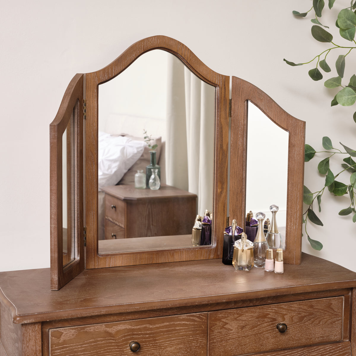 Dark Wood Triple Dressing Table Mirror