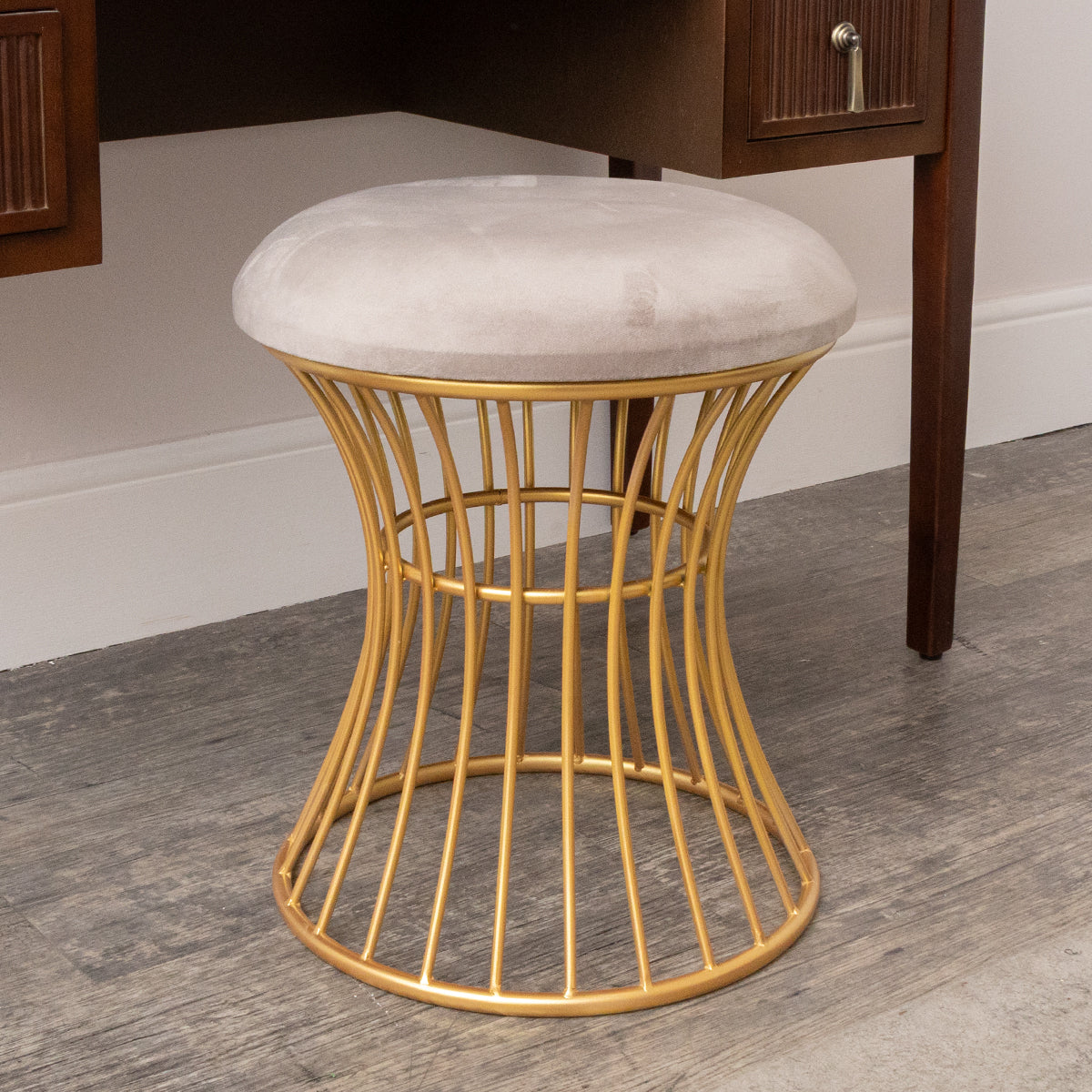 Gold & Grey Metal Detailed Upholstered Dressing Table Stool – Melody Maison  Ltd