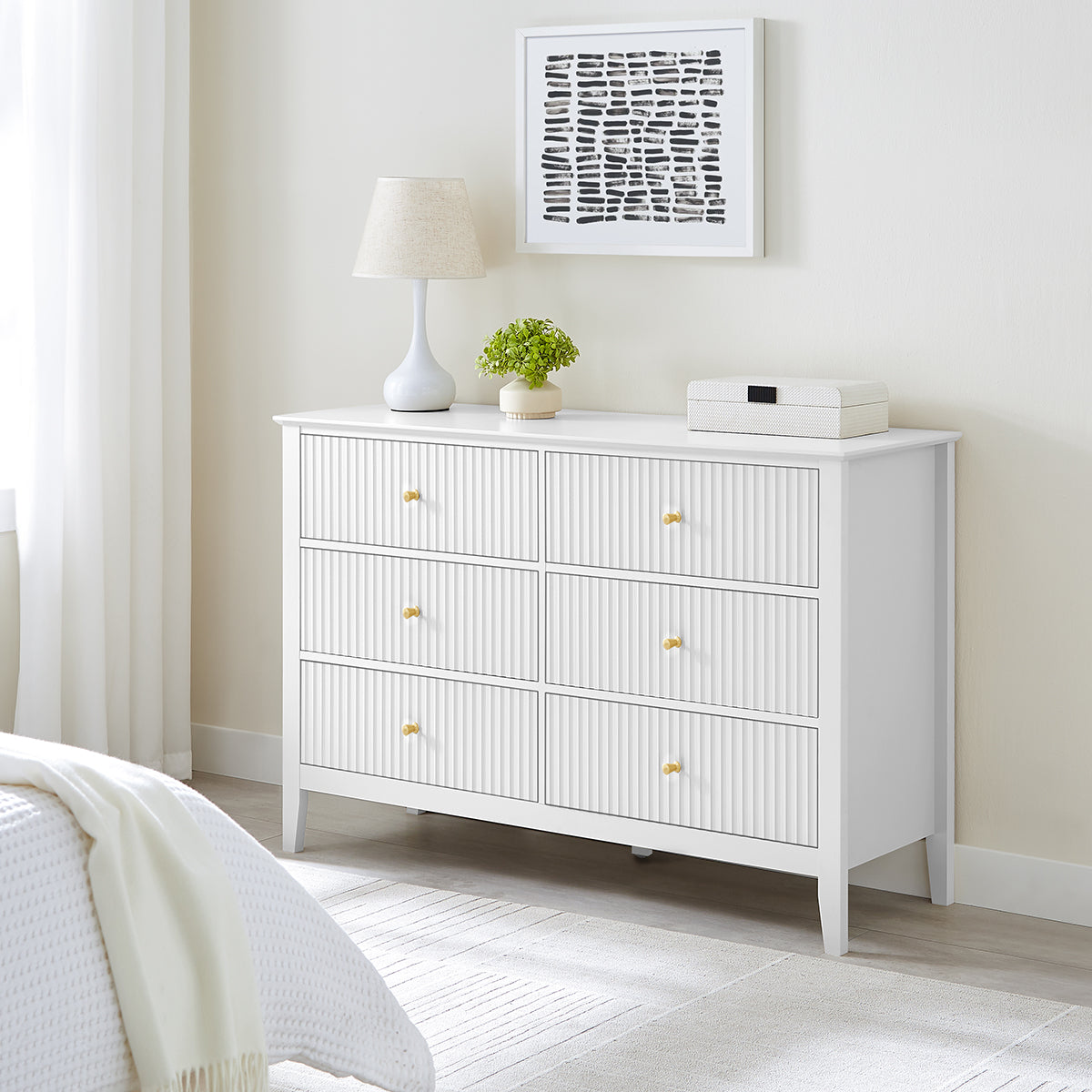 Drawer ホワイト ツイード トップス Large 6 Drawer Chest of Drawers - Hales White Range – Melody Maison