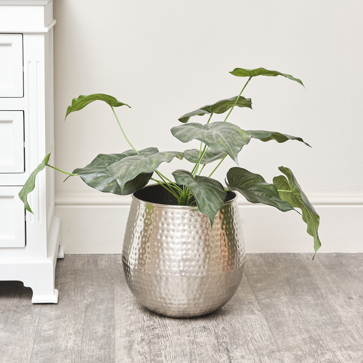 large silver indoor plant pots Medium Silver Hammered Metal Planter – Melody Maison