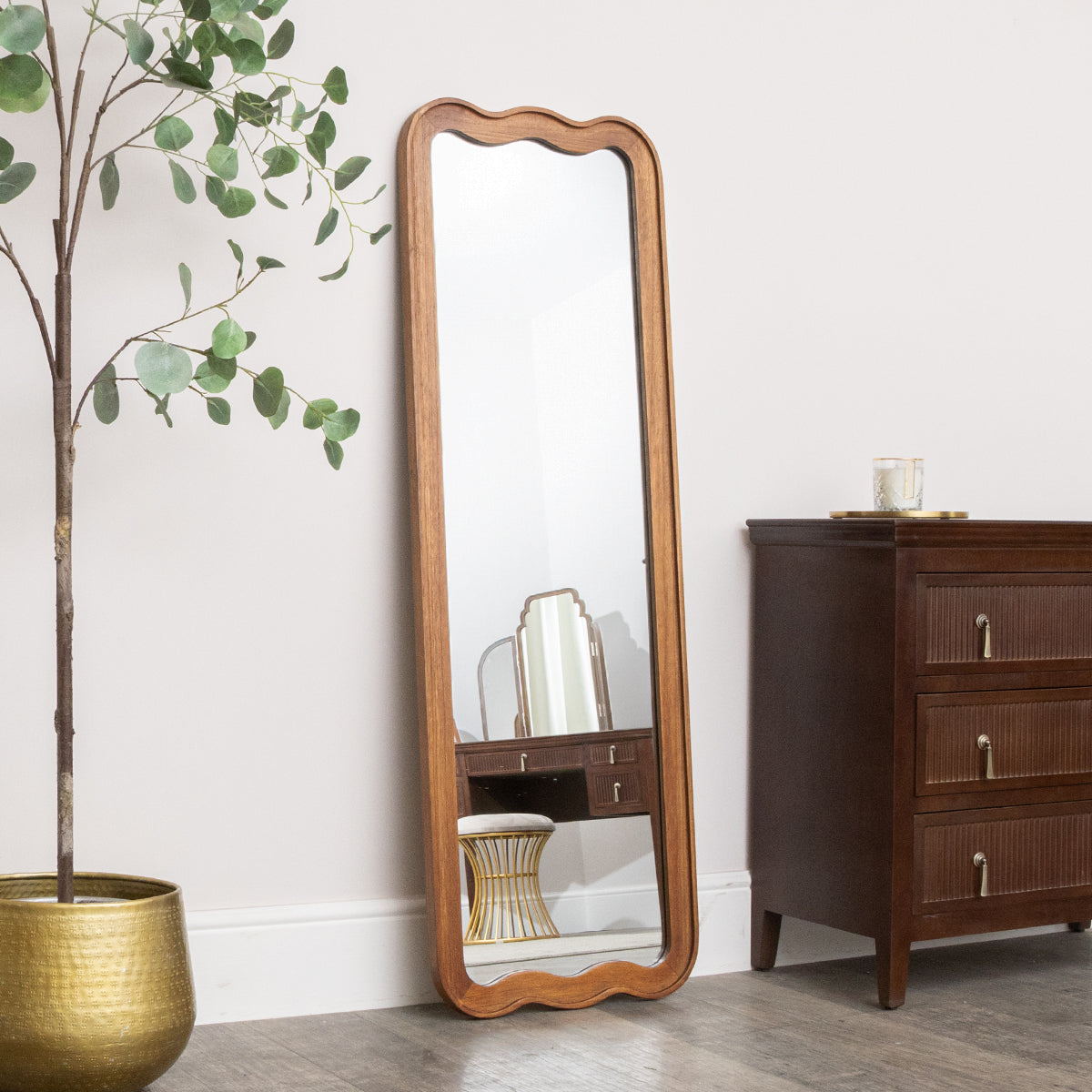 Natural Wood Wavy Edge Full Length Wall & Leaner Mirror - 47cm x