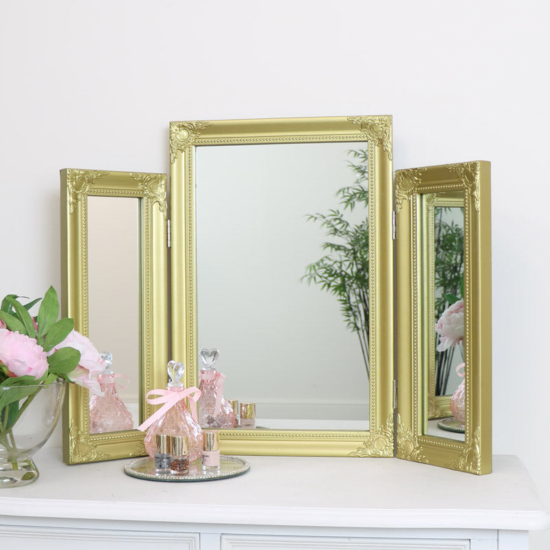 slim fit dress slacks Ornate Gold Triple Dressing Table Mirror 55cm x 74cm – Melody Maison Ltd
