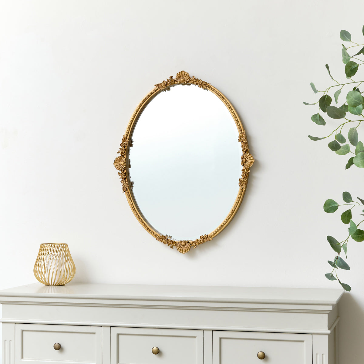 Oval Gold Ornate Wall Mirror 70cm x 56cm – Melody Maison
