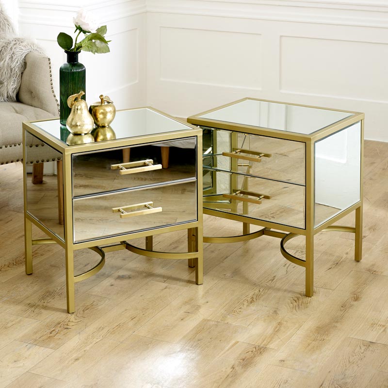 Pair of Gold Mirrored Bedsides - Venus Range – Melody Maison