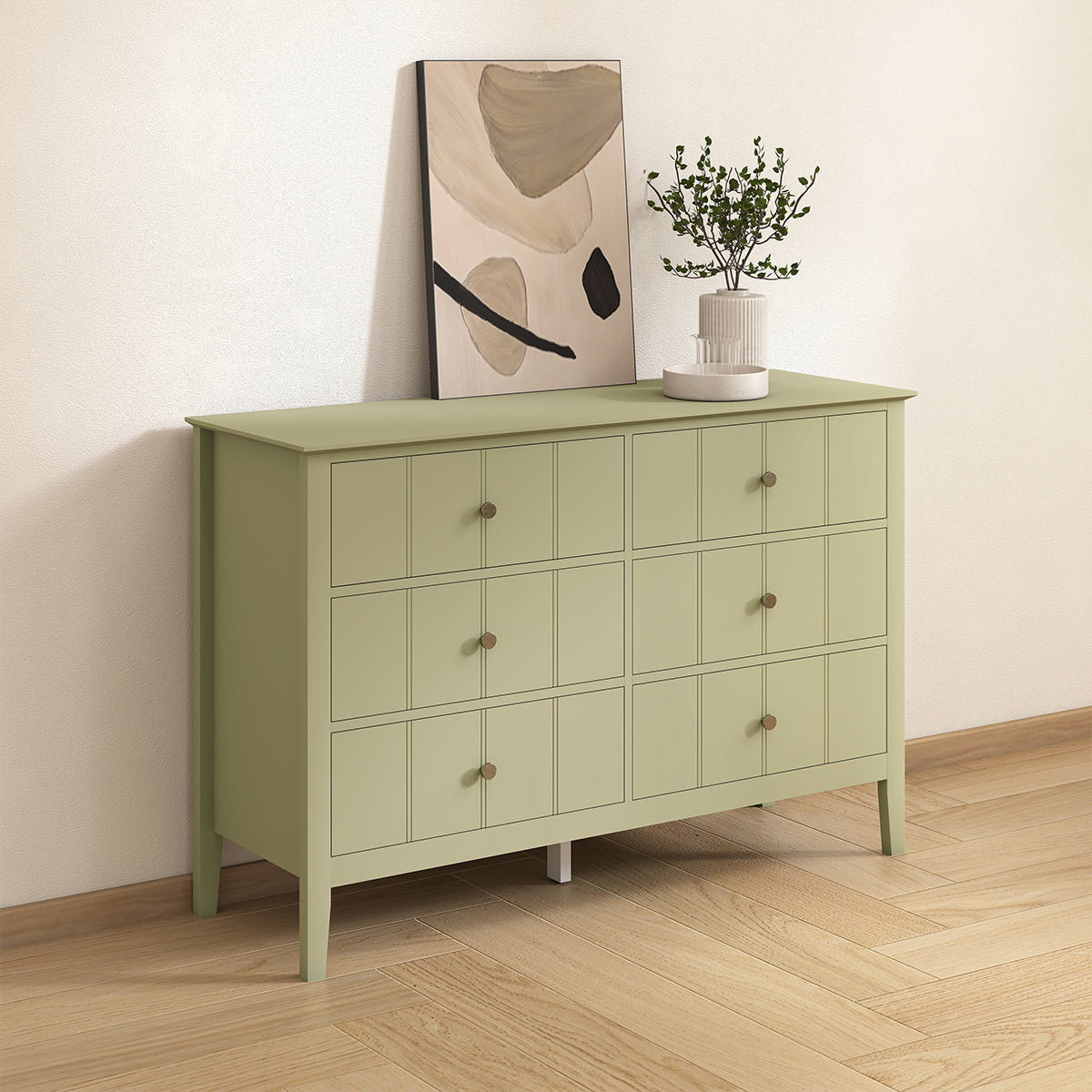 Sage Green 6 Drawer Chest Of Drawers - Padstowe Sage Green Range Melody Maison Ltd Sage Green 6 Drawer Chest Of Drawers - Padstowe Sage Green Range Melody Maison Ltd