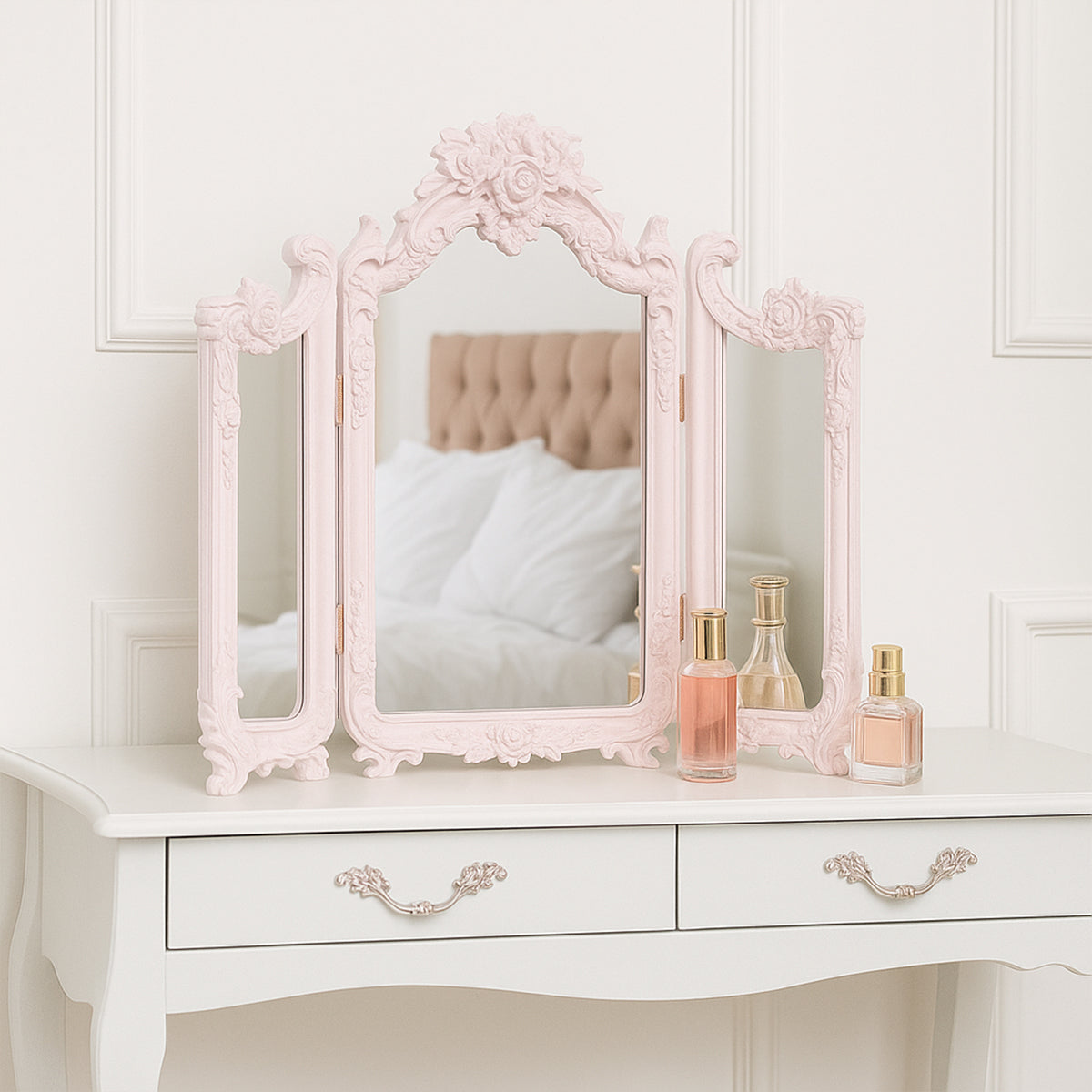 women's gold dress shirt Rose Gold Pink Ornate Dressing Table Triple Mirror – Melody Maison Ltd
