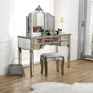 Large Mirrored Dressing Table, Mirror & Stool Set