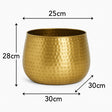 Medium Gold Hammered Metal Planter 30cm x 28cm