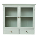 Sage Green Reeded Glass Wall Cabinet with Drawers