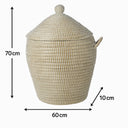 Large Beige & White Woven Grass Storage Basket Planter