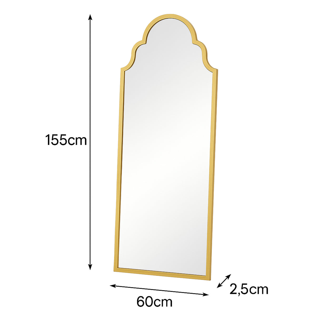 Antique Brushed Gold Arched Wall Mirror 155cm x 60cm – Melody Maison