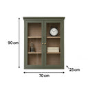 Khaki Green and Wood Wall Cabinet with Clear Glass Front 70cm x 90cm