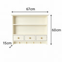 Large Ivory Wall Shelf Unit with Drawer Storage and Hooks