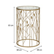 Round Gold Metal & Glass Leaves Detail Side Table