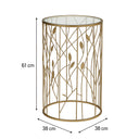 Round Gold Metal & Glass Leaves Detail Side Table