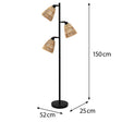 Tall Black Triple Floor Lamp 150cm x 52cm