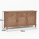 Solid Wood 3 Drawer Sideboard - Hessian Range