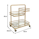Gold Vintage Printed Glass 3 Tier Drinks Trolley with Wheels