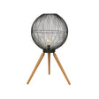 Large Round Black & Wooden Metal Wire Freestanding Lamp 65cm x 46cm