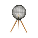 Large Round Black & Wooden Metal Wire Freestanding Lamp 65cm x 46cm