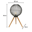 Large Round Black & Wooden Metal Wire Freestanding Lamp 65cm x 46cm