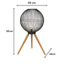 Large Round Black & Wooden Metal Wire Freestanding Lamp 65cm x 46cm