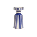 Hand Painted Blue and White Striped Ceramic Candle Holder