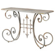 Distressed White Metal Side Table With Curled Legs