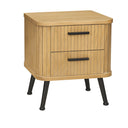 Two Drawer Natural Wooden Textured Bedside Table