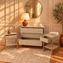3 Drawer Chest of Drawers &amp; Pair of One Drawer Bedside Tables - Liana Taupe Range