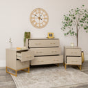 3 Drawer Chest of Drawers &amp; Pair of Two Drawer Bedside Tables - Liana Taupe Range