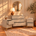 3 Drawer Chest of Drawers &amp; Pair of Two Drawer Bedside Tables - Liana Taupe Range