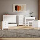 6 Drawer Chest of Drawers, Tall 5 Drawer Bedside Table, Pair of 3 Drawer Bedside Tables and Dressing Table Set - Hales White Range