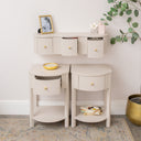 3 Drawer Reeded Wall Mounted Floating Dressing Table &amp; Pair of Bedside Tables - Willow Taupe-Grey Range