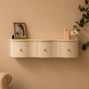 3 Drawer Reeded Wall Mounted Floating Dressing Table &amp; Pair of Bedside Tables - Willow White Range