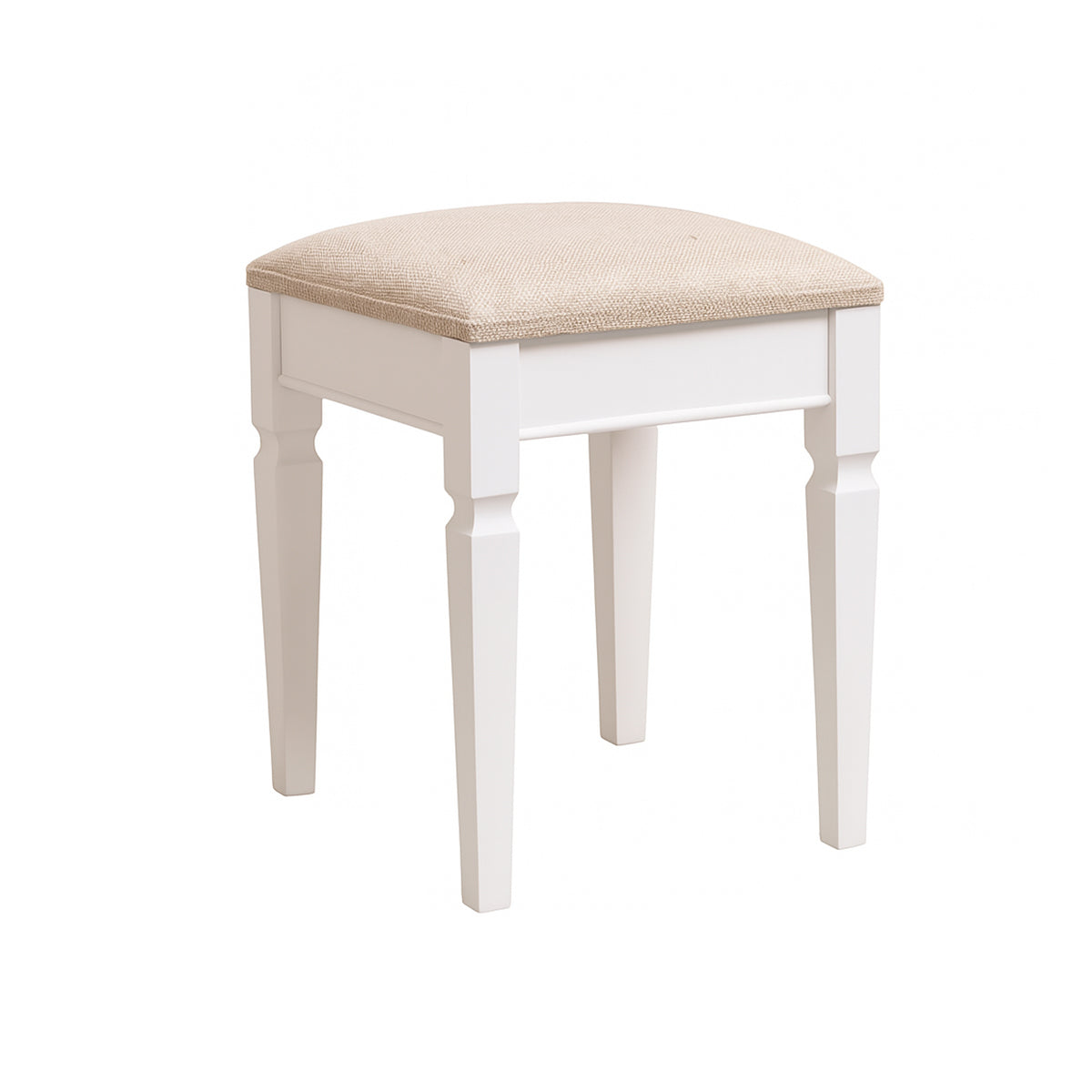 White Cushioned Dressing Table Stool - Daventry White Range Melody Maison Ltd White Cushioned Dressing Table Stool - Daventry White Range Melody Maison Ltd
