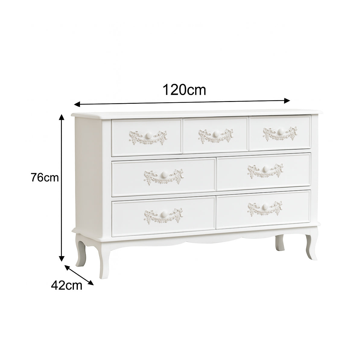 Antique White 7 Drawer Chest of Drawers - Pays Blanc Range
