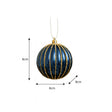 Set of 2 Blue Glitter Striped Reeded Hanging Baubles - 8cm