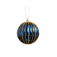 Set of 2 Blue Glitter Striped Reeded Hanging Baubles - 8cm