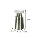 Large Dark Green Striped Pillar Candle Holder - 28cm