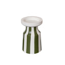 Dark Green Striped Pillar Candle Holder - 18cm