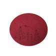 Set of 4 Dark Red Round Felt Placemats with Tree Detail