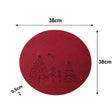 Set of 4 Dark Red Round Felt Placemats with Tree Detail