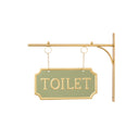 Gold and Sage Green Metal Wall Mounted Hanging Toilet Sign