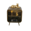 Antique Gold Brass Metal & Glass Bedside Cabinet
