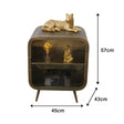 Antique Gold Brass Metal & Glass Bedside Cabinet